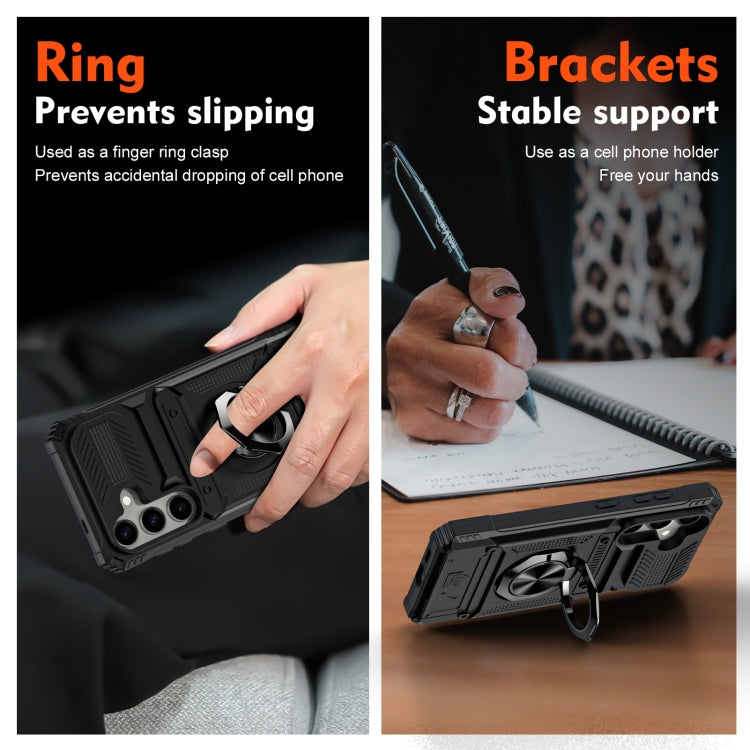 For Samsung Galaxy S24 5G TPU+PC Shockproof Card Phone Case with Metal Ring Holder(Black) - HoMEdemic™ 