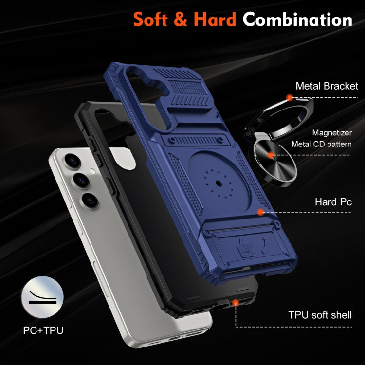 For Samsung Galaxy S24 5G TPU+PC Shockproof Card Phone Case with Metal Ring Holder(Blue) - HoMEdemic™ 