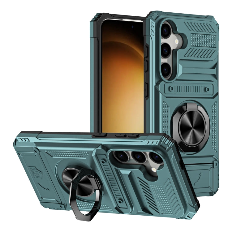For Samsung Galaxy S24 5G TPU+PC Shockproof Card Phone Case with Metal Ring Holder(Green) - HoMEdemic™ 