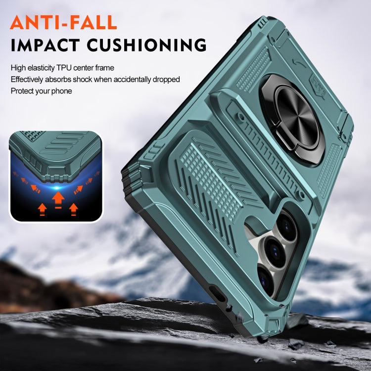 For Samsung Galaxy S24 5G TPU+PC Shockproof Card Phone Case with Metal Ring Holder(Green) - HoMEdemic™ 