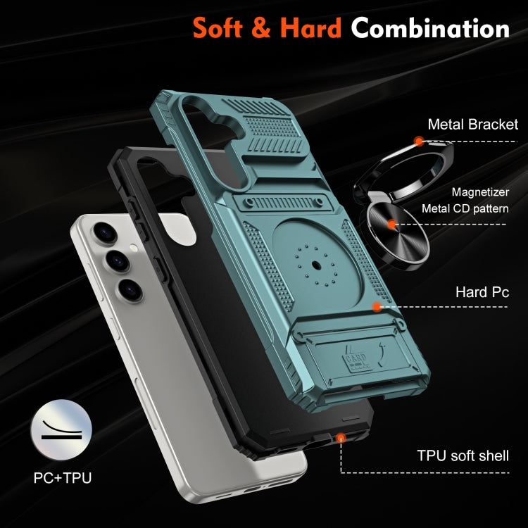 For Samsung Galaxy S24 5G TPU+PC Shockproof Card Phone Case with Metal Ring Holder(Green) - HoMEdemic™ 