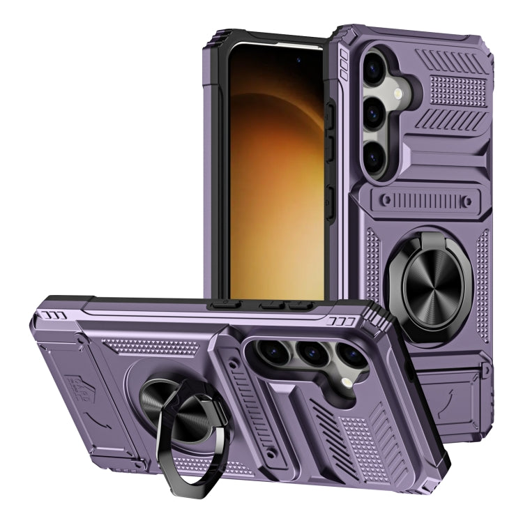 For Samsung Galaxy S24 5G TPU+PC Shockproof Card Phone Case with Metal Ring Holder(Purple) - HoMEdemic™ 