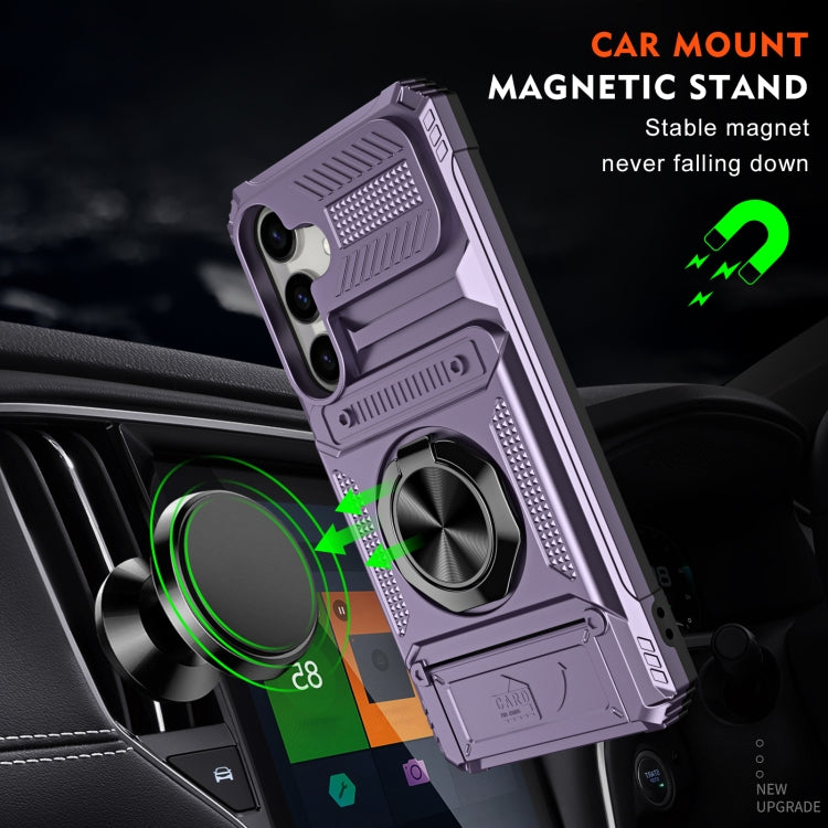 For Samsung Galaxy S24 5G TPU+PC Shockproof Card Phone Case with Metal Ring Holder(Purple) - HoMEdemic™ 