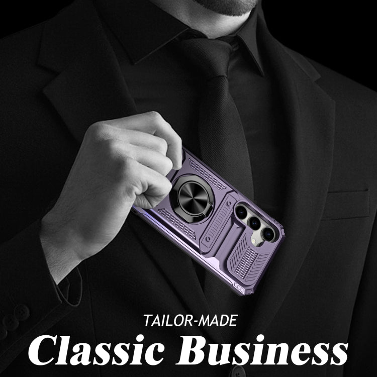 For Samsung Galaxy S24 5G TPU+PC Shockproof Card Phone Case with Metal Ring Holder(Purple) - HoMEdemic™ 