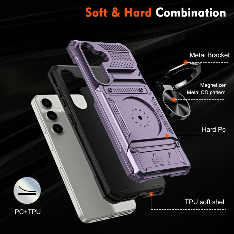For Samsung Galaxy S24 5G TPU+PC Shockproof Card Phone Case with Metal Ring Holder(Purple) - HoMEdemic™ 