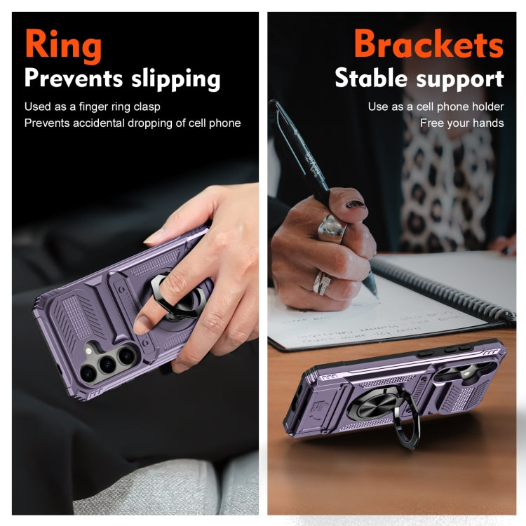 For Samsung Galaxy S24 5G TPU+PC Shockproof Card Phone Case with Metal Ring Holder(Purple) - HoMEdemic™ 