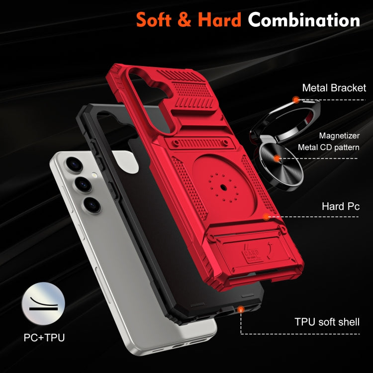 For Samsung Galaxy S24 5G TPU+PC Shockproof Card Phone Case with Metal Ring Holder(Red) - HoMEdemic™ 