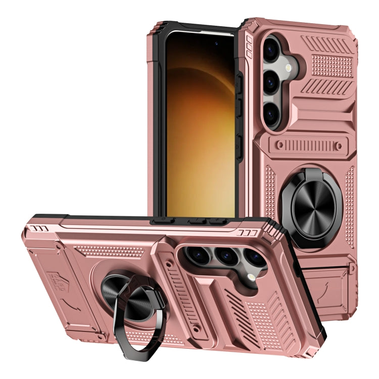 For Samsung Galaxy S24 5G TPU+PC Shockproof Card Phone Case with Metal Ring Holder(Rose Gold) - HoMEdemic™ 