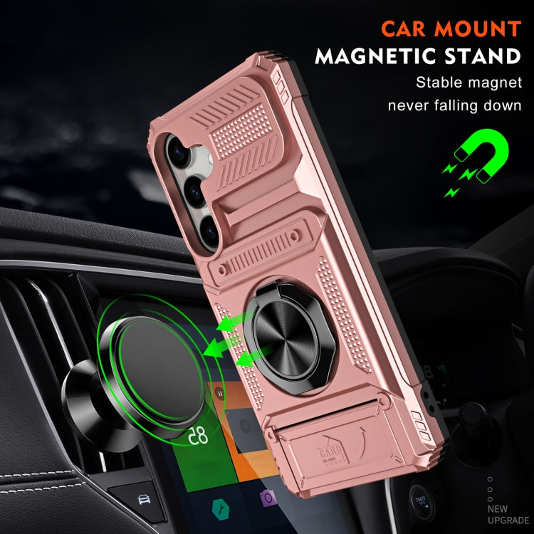 For Samsung Galaxy S24 5G TPU+PC Shockproof Card Phone Case with Metal Ring Holder(Rose Gold) - HoMEdemic™ 