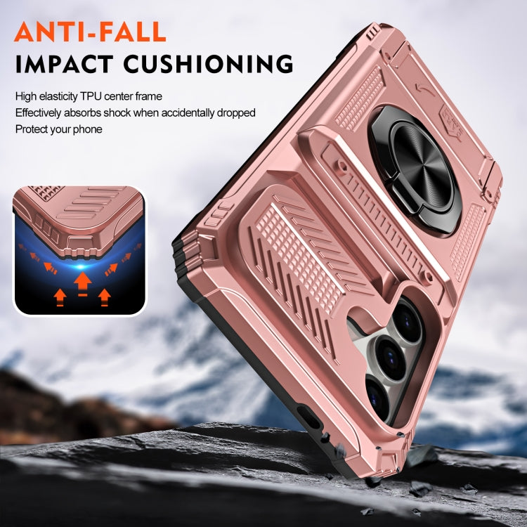 For Samsung Galaxy S24 5G TPU+PC Shockproof Card Phone Case with Metal Ring Holder(Rose Gold) - HoMEdemic™ 