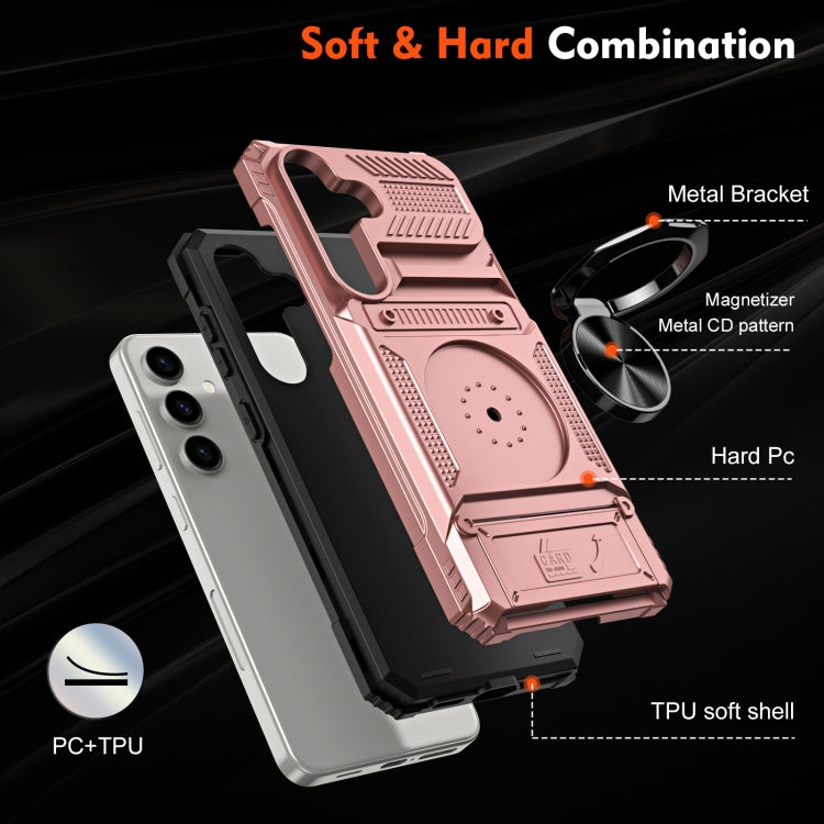 For Samsung Galaxy S24 5G TPU+PC Shockproof Card Phone Case with Metal Ring Holder(Rose Gold) - HoMEdemic™ 