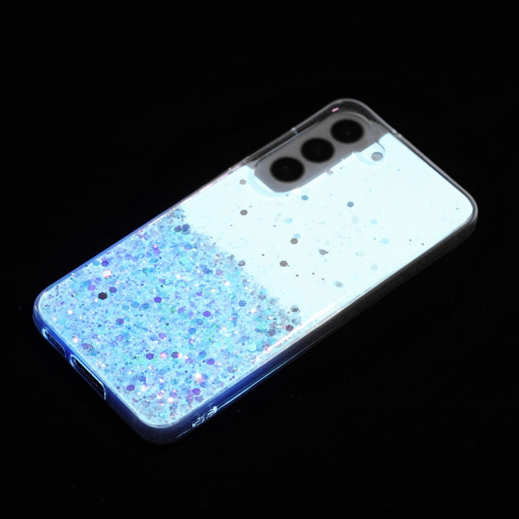 For Samsung Galaxy S24 5G Transparent Frame Noctilucent Glitter Powder TPU Phone Case(Blue) - HoMEdemic™ 