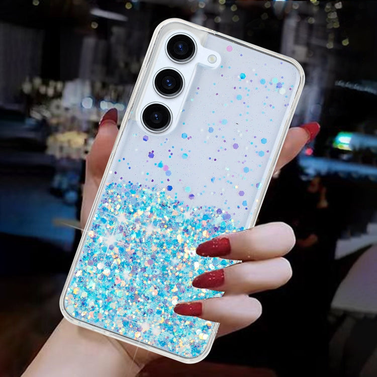 For Samsung Galaxy S24 5G Transparent Frame Noctilucent Glitter Powder TPU Phone Case(Blue) - HoMEdemic™ 