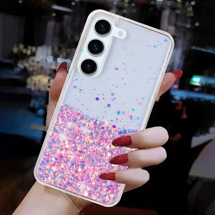 For Samsung Galaxy S24 5G Transparent Frame Noctilucent Glitter Powder TPU Phone Case(Pink) - HoMEdemic™ 