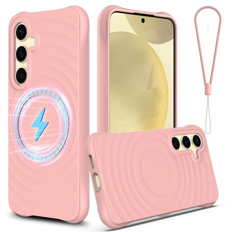 For Samsung Galaxy S24 5G Wave Texture MagSafe Magnetic Liquid Silicone Phone Case(Pink) - HoMEdemic™ 