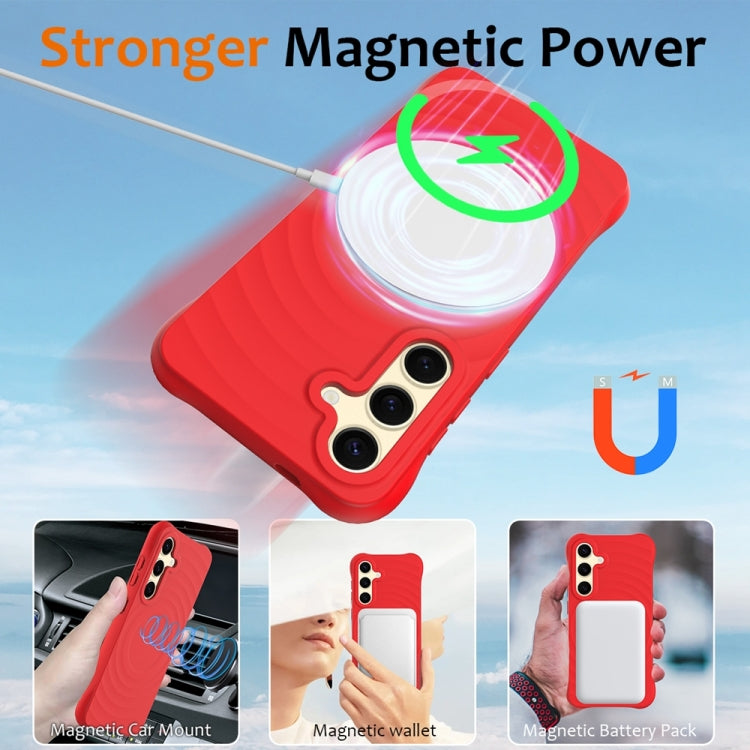 For Samsung Galaxy S24 5G Wave Texture MagSafe Magnetic Liquid Silicone Phone Case(Red) - HoMEdemic™ 