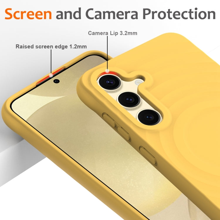For Samsung Galaxy S24 5G Wave Texture MagSafe Magnetic Liquid Silicone Phone Case(Yellow) - HoMEdemic™ 