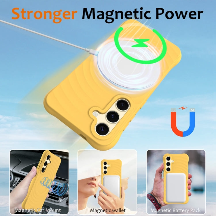 For Samsung Galaxy S24 5G Wave Texture MagSafe Magnetic Liquid Silicone Phone Case(Yellow) - HoMEdemic™ 