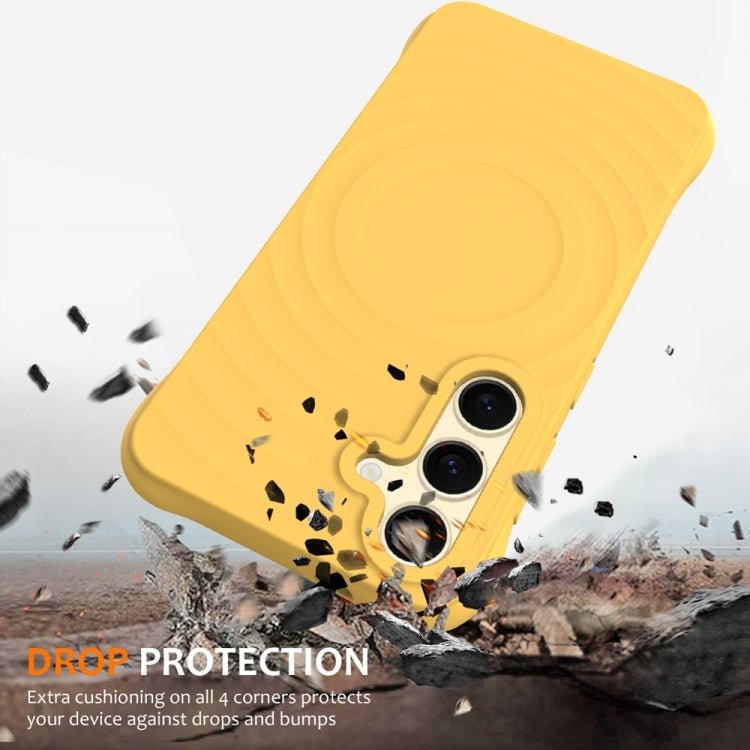 For Samsung Galaxy S24 5G Wave Texture MagSafe Magnetic Liquid Silicone Phone Case(Yellow) - HoMEdemic™ 