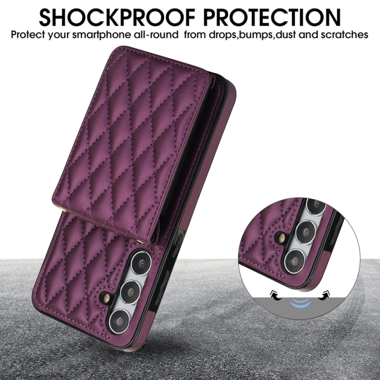 For Samsung Galaxy S24 5G YM015 Crossbody Rhombic Card Bag RFID Phone Case(Dark Purple) - HoMEdemic™ 