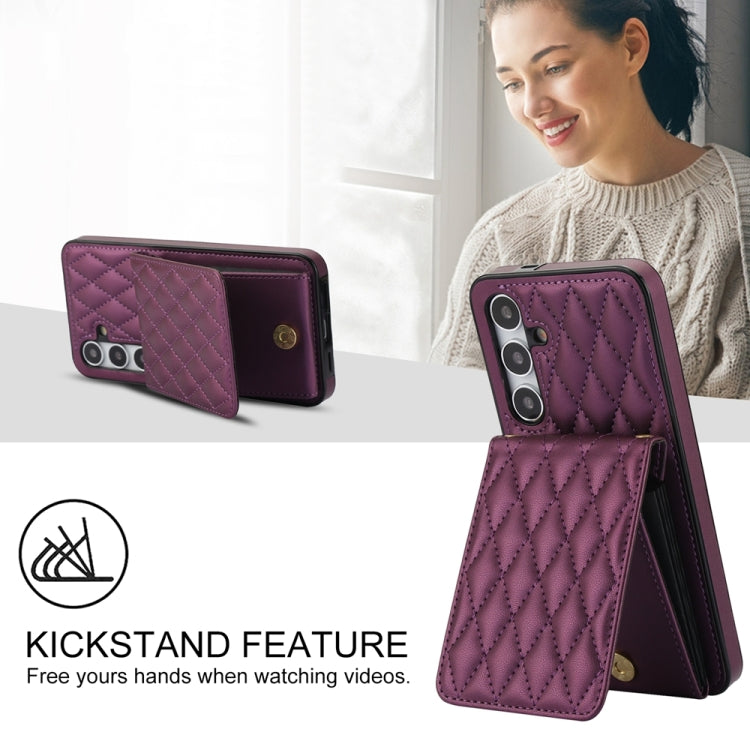 For Samsung Galaxy S24 5G YM015 Crossbody Rhombic Card Bag RFID Phone Case(Dark Purple) - HoMEdemic™ 