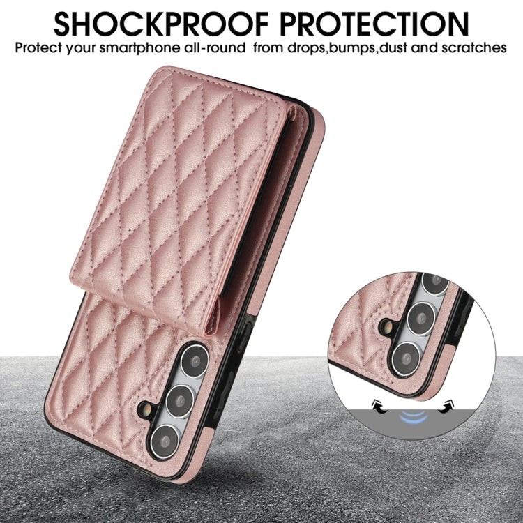 For Samsung Galaxy S24 5G YM015 Crossbody Rhombic Card Bag RFID Phone Case(Rose Gold) - HoMEdemic™ 
