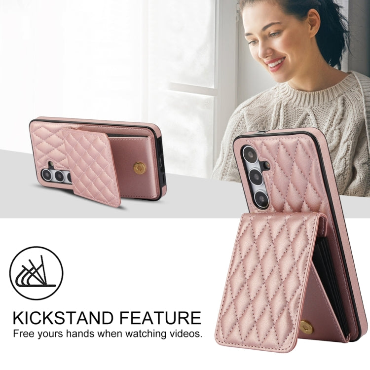 For Samsung Galaxy S24 5G YM015 Crossbody Rhombic Card Bag RFID Phone Case(Rose Gold) - HoMEdemic™ 