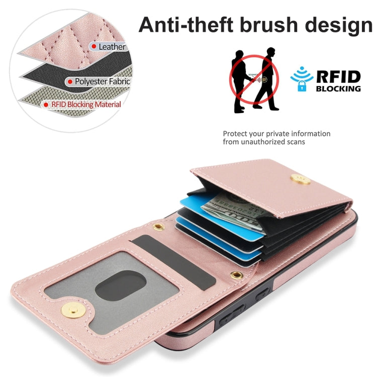 For Samsung Galaxy S24 5G YM015 Crossbody Rhombic Card Bag RFID Phone Case(Rose Gold) - HoMEdemic™ 