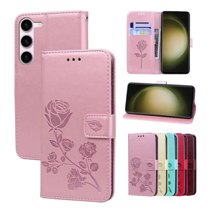 For Samsung Galaxy S24 Rose Embossed Flip PU Leather Phone Case(Rose Gold) - HoMEdemic™ 
