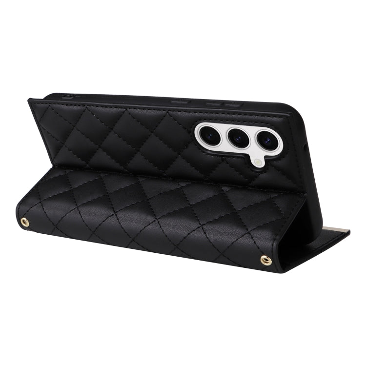 For Samsung Galaxy S24 / S25 5G Crossbody Rhombic Sucker Leather Phone Case(Black) - HoMEdemic™ 