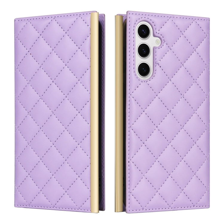 For Samsung Galaxy S24 / S25 5G Crossbody Rhombic Sucker Leather Phone Case(Purple) - HoMEdemic™ 