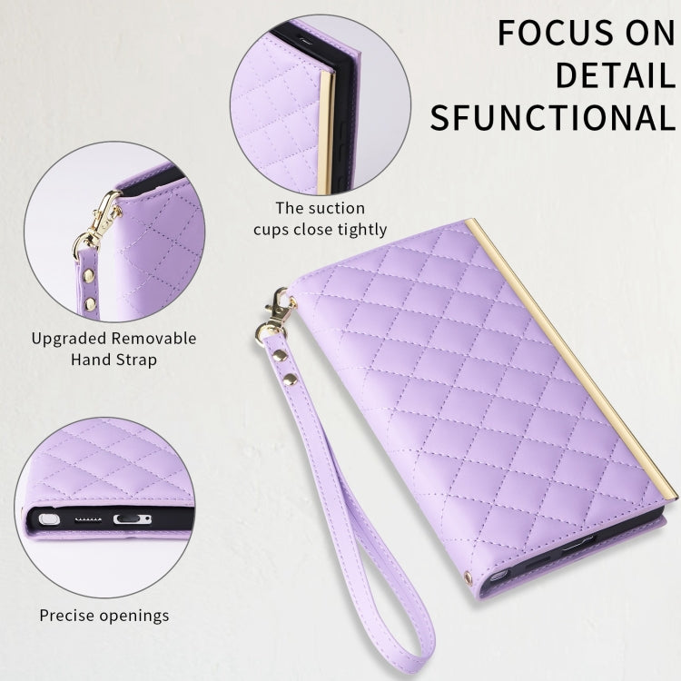 For Samsung Galaxy S24 / S25 5G Crossbody Rhombic Sucker Leather Phone Case(Purple) - HoMEdemic™ 