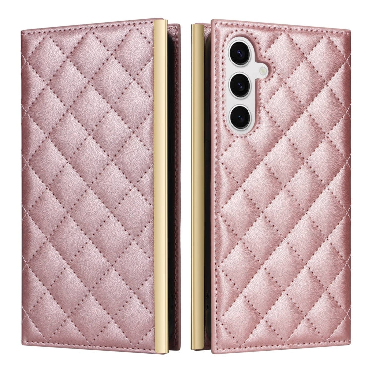 For Samsung Galaxy S24 / S25 5G Crossbody Rhombic Sucker Leather Phone Case(Rose Gold) - HoMEdemic™ 