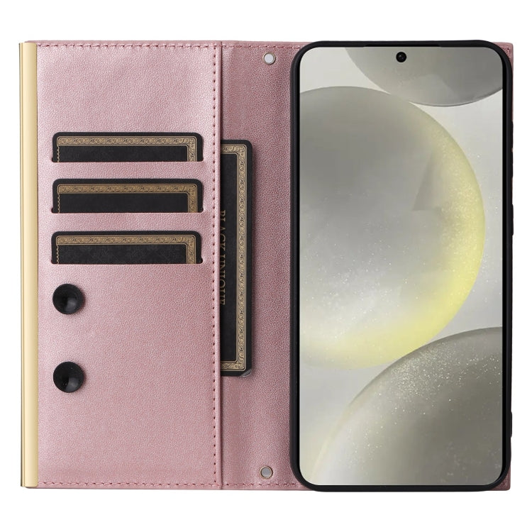 For Samsung Galaxy S24 / S25 5G Crossbody Rhombic Sucker Leather Phone Case(Rose Gold) - HoMEdemic™ 
