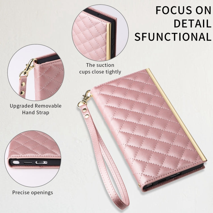 For Samsung Galaxy S24 / S25 5G Crossbody Rhombic Sucker Leather Phone Case(Rose Gold) - HoMEdemic™ 