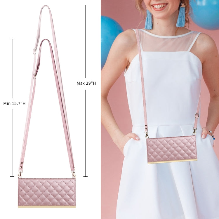 For Samsung Galaxy S24 / S25 5G Crossbody Rhombic Sucker Leather Phone Case(Rose Gold) - HoMEdemic™ 