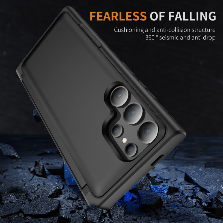 For Samsung Galaxy S24 Ultra 5G 3 in 1 Flip Holder Phone Case(Black) - HoMEdemic™ 