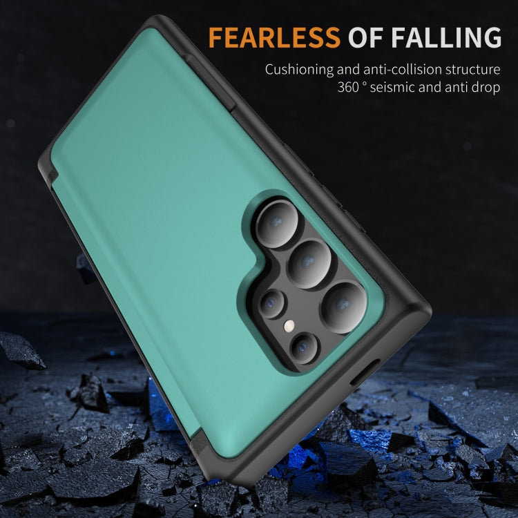 For Samsung Galaxy S24 Ultra 5G 3 in 1 Flip Holder Phone Case(Cyan) - HoMEdemic™ 