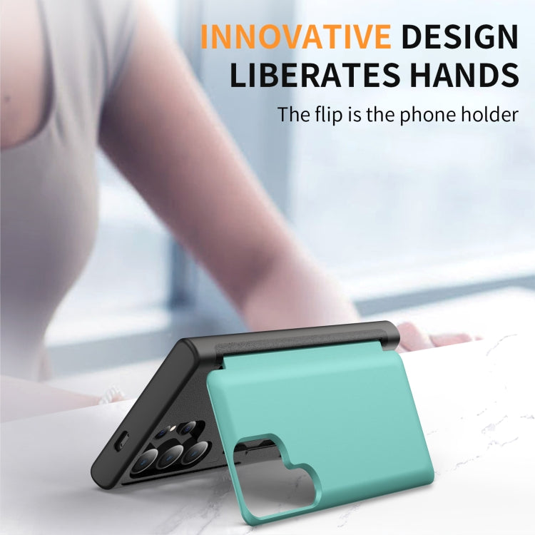 For Samsung Galaxy S24 Ultra 5G 3 in 1 Flip Holder Phone Case(Cyan) - HoMEdemic™ 