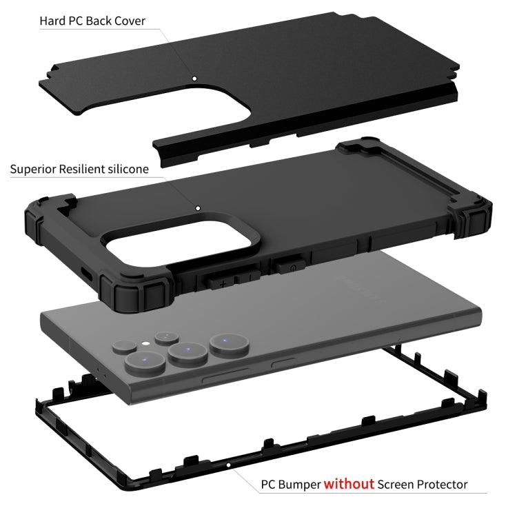 For Samsung Galaxy S24 Ultra 5G 3 in 1 Silicone Hybrid PC Shockproof Phone Case(Black) - HoMEdemic™ 