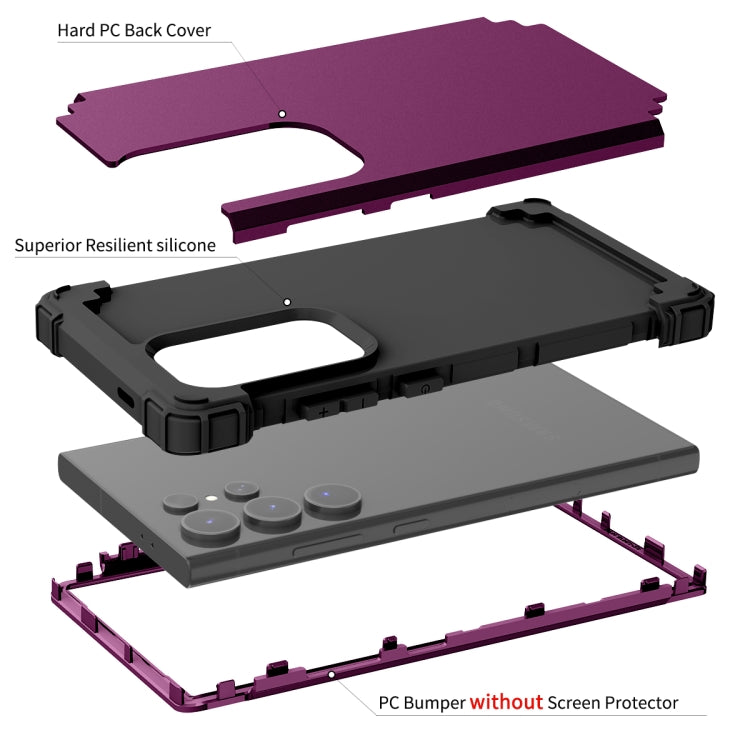 For Samsung Galaxy S24 Ultra 5G 3 in 1 Silicone Hybrid PC Shockproof Phone Case(Dark Purple) - HoMEdemic™ 
