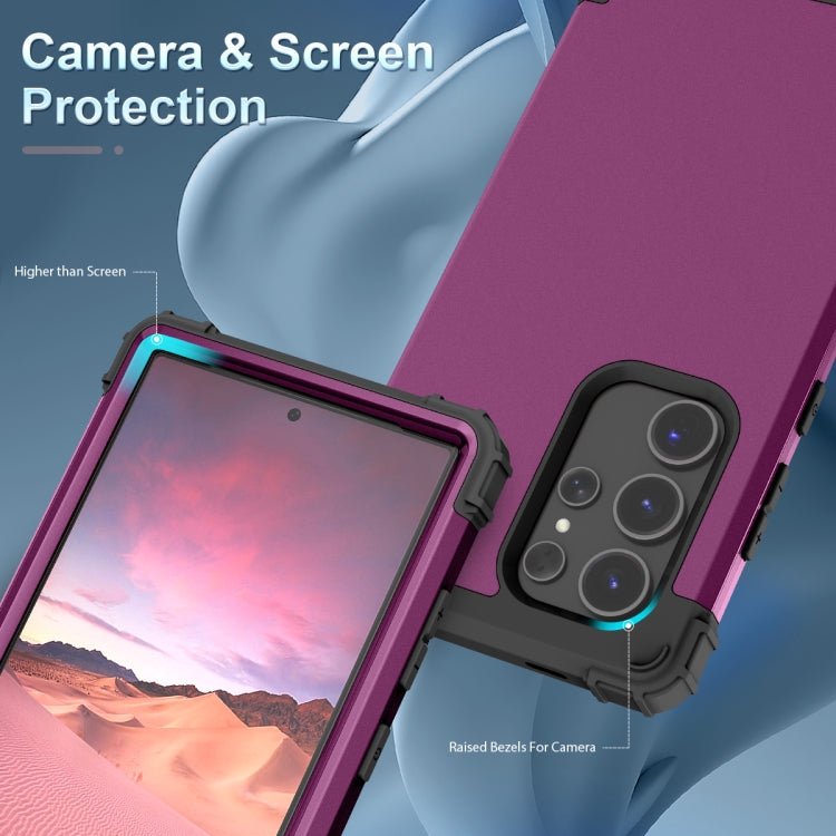 For Samsung Galaxy S24 Ultra 5G 3 in 1 Silicone Hybrid PC Shockproof Phone Case(Dark Purple) - HoMEdemic™ 