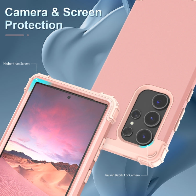 For Samsung Galaxy S24 Ultra 5G 3 in 1 Silicone Hybrid PC Shockproof Phone Case(Rose Gold) - HoMEdemic™ 