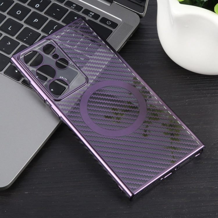 For Samsung Galaxy S24 Ultra 5G 6D Plated Carbon Fiber Clear Magsafe PC Phone Case(Aurora Purple) - HoMEdemic™ 