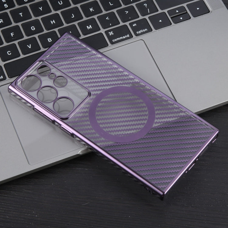 For Samsung Galaxy S24 Ultra 5G 6D Plated Carbon Fiber Clear Magsafe PC Phone Case(Aurora Purple) - HoMEdemic™ 