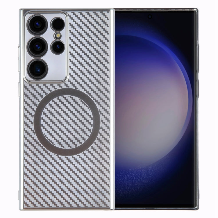 For Samsung Galaxy S24 Ultra 5G 6D Plated Carbon Fiber Clear Magsafe PC Phone Case(Starlight Silver) - HoMEdemic™ 