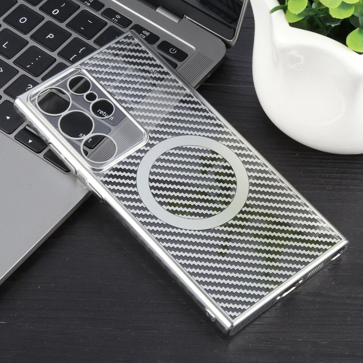 For Samsung Galaxy S24 Ultra 5G 6D Plated Carbon Fiber Clear Magsafe PC Phone Case(Starlight Silver) - HoMEdemic™ 