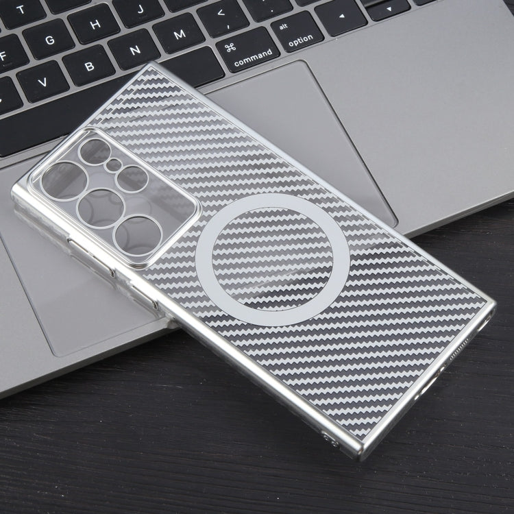 For Samsung Galaxy S24 Ultra 5G 6D Plated Carbon Fiber Clear Magsafe PC Phone Case(Starlight Silver) - HoMEdemic™ 