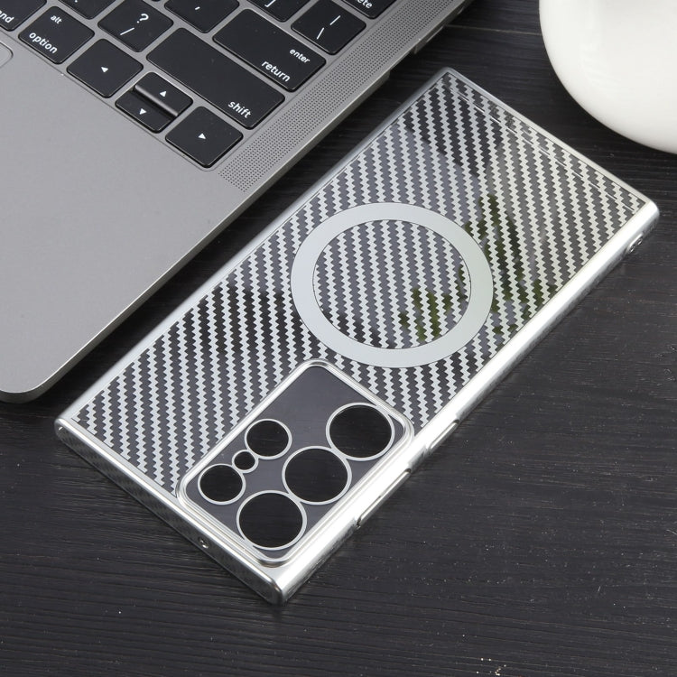 For Samsung Galaxy S24 Ultra 5G 6D Plated Carbon Fiber Clear Magsafe PC Phone Case(Starlight Silver) - HoMEdemic™ 