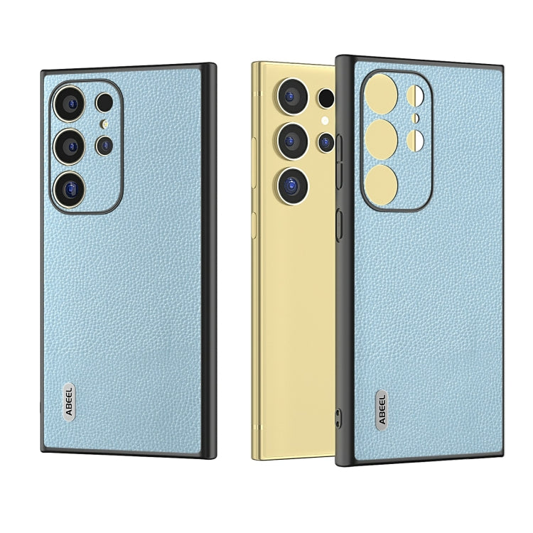 For Samsung Galaxy S24 Ultra 5G ABEEL Black Edge Genuine Leather Mino Phone Case(Blue) - HoMEdemic™ 